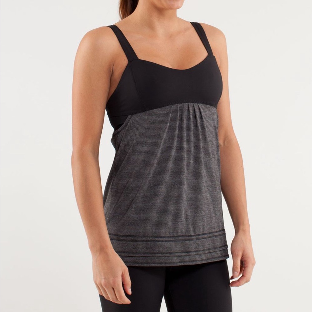 LULULEMON RUN Back On Track Tank Top Charcoal Grey & Black w Built-in Bra